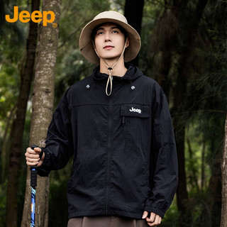 吉普（JEEP）防晒衣夏季透气外套男女款夹克冰丝防紫外线皮肤衣 黑色 XL 