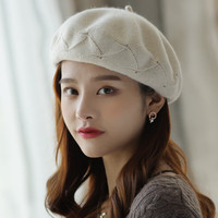 香雪羽秀 贝雷帽子女秋冬季新款日系八角帽女时尚百搭复古保暖画家帽潮 米色