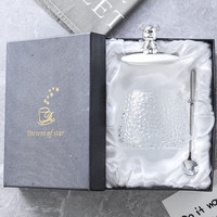 巫记  ins风高颜值马克杯带盖勺玻璃水杯女生办公室咖啡杯家用花茶杯 锤纹杯＋小熊白盖＋勺子黑礼盒装