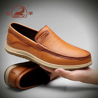 公羊男鞋夏头层牛皮商务休闲皮鞋子男士正装软底 HJM205588 棕色 38 棕色（头层牛皮） 38（标准皮鞋码比运动鞋大一码）