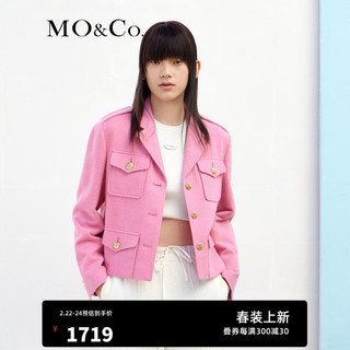 MO&Co.春季工装口袋金属扣短款廓形夹克MBB1JKTT12摩安珂 芭比粉色 S/160