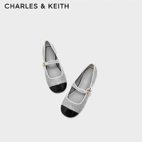 CHARLES&KEITH拼接菱格平跟玛丽珍鞋子女鞋女士CK1-70900405 Light Grey浅灰色 40