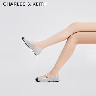 CHARLES&KEITH拼接菱格平跟玛丽珍鞋子女鞋女士CK1-70900405 Light Grey浅灰色 36