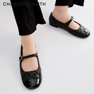 CHARLES&KEITH拼接菱格平跟玛丽珍鞋子女鞋女士CK1-70900405 Black黑色 37