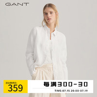 GANT甘特春夏女士时尚休闲翻领亚麻透气长袖衬衫|4322078 110白色 38