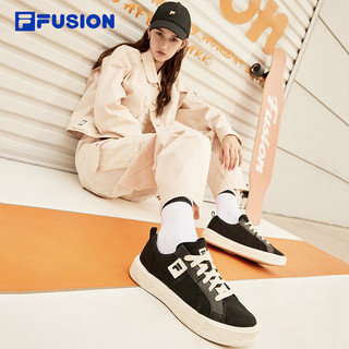 FILA FUSION斐乐潮牌女POP III滑板鞋2024夏新帆布鞋 黑/豆腐白-BS 38