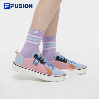 FILA FUSION斐乐潮牌女POP III滑板鞋2024夏新帆布鞋 牡丹粉/天空蓝-PS 38.5