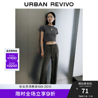 UR秋季女装美式复古休闲街头风印花短款正肩T恤UWV430003 中灰 L