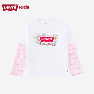 Levi's李维斯童装24年女童长袖T恤儿童假两件上衣 明亮白 110/52