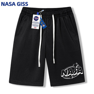 NASA GISS夏季短裤男运动透气宽松直筒裤宽松休闲跑步校园潮流五分裤 黑3XL 黑色