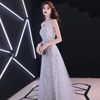 诺丽缇简单大方晚礼服女2024晚会名媛主持人连衣裙平时可穿小礼服女 银灰色长款 L