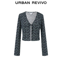 URBAN REVIVO 女士田园风碎花系带长袖开襟衬衫 UYY240013 墨蓝印花 XL