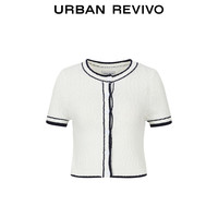 URBAN REVIVO 女装时尚气质小香撞色短袖针织开衫 UYY940001 本白 S