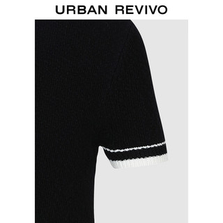 URBAN REVIVO 女装时尚气质小香撞色短袖针织开衫 UYY940001 藏青 S