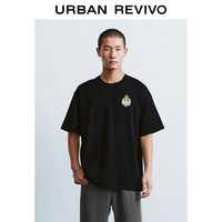 URBAN REVIVO 男士趣味撞色怪兽图案棉质短袖T恤 UMY440003 黑色 S