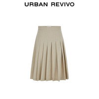 URBAN REVIVO 女士时尚通勤经典A字廓形百褶半裙 UYY540004 卡其 XXS