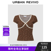 URBAN REVIVO 女士法式碎花蕾丝花边系带短袖T恤 UYL440007