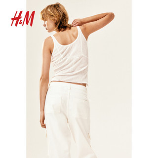 H&M2024夏季新品女士罗纹背心1228439 白色 1