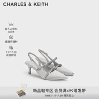CHARLES&KEITH24秋季亮钻一字带尖头包头法式复古高跟凉鞋女CK1-61720199 Light Grey浅灰色 34
