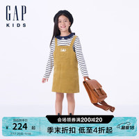GAP女童2024初秋小熊灯芯绒背带裙可叠穿儿童装连衣裙642300 卡其色 150cm(12-13岁) 亚洲尺码