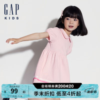 GAP女幼童2024夏季泡泡短袖连衣裙可爱娃娃领高腰洋装466248 粉色 90cm(1-2岁) 亚洲尺码