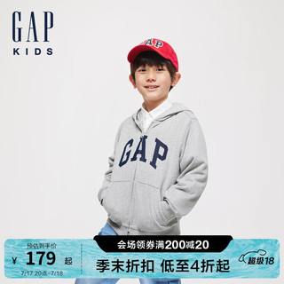 GAP男女童2024初秋法式圈织软字母logo连帽卫衣外套646216 灰色 110cm(4-5岁) 亚洲尺码