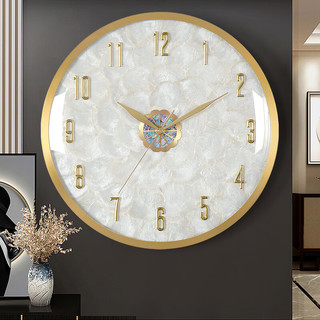 Hense 汉时 轻奢创意黄铜挂钟客厅挂墙钟表家用时钟装饰豪华石英钟表HW2087D 全数字款（直径38cm）