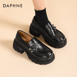88VIP：DAPHNE 达芙妮 厚底乐福鞋女2024春季新款粗跟英伦风小皮鞋一脚蹬黑色鞋子