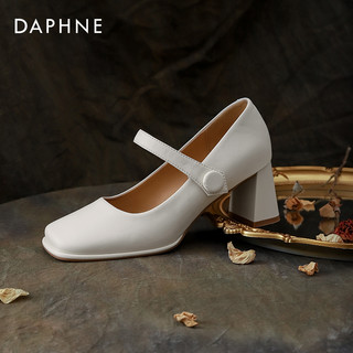 88VIP：DAPHNE 达芙妮 高跟玛丽珍女鞋2022秋冬新款法式粗跟方头高跟鞋婚纱婚鞋女