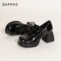 88VIP：DAPHNE 达芙妮 法式玛丽珍女鞋2024新款复古粗跟单鞋黑色jk小皮鞋高跟鞋女