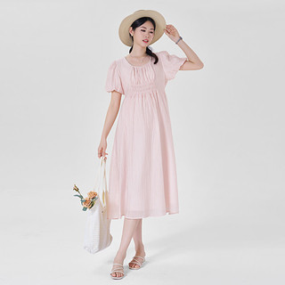 孕妇装连衣裙2024新款夏装法式甜美粉色裙子女宽松遮肚子长裙夏天
