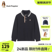 暇步士（Hush Puppies）童装儿童男童2024秋季舒适简约气质学院风长袖POLO衫 藏蓝 110cm