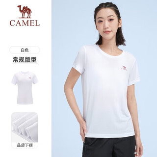 骆驼（CAMEL）运动T恤透气衣跑步体恤宽松速干衣短袖上衣夏季 J0S1V6926-1，白色，女款 M