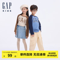 Gap男童2024初秋字母印花logo撞色插肩长袖T恤儿童装644667 蓝色 110cm(4-5岁) 亚洲尺码