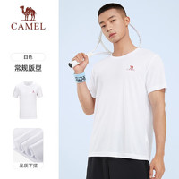 骆驼（CAMEL）运动T恤透气衣跑步体恤宽松速干衣短袖上衣夏季 J0S2V6925，白色，男款 S