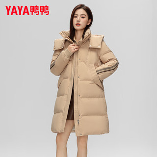 鸭鸭（YAYA）羽绒服女中长款2024冬季时尚休闲连帽防风保暖外套HN 卡其色 155/80A(S)