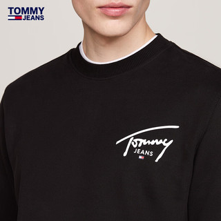 TOMMY JEANS24新款秋冬男装纯棉美式复古签字体印花圆领卫衣DM0DM19230 黑色BDS M