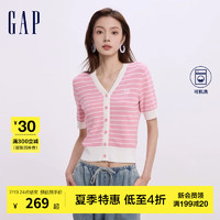 Gap女装2024初秋刺绣logo拼色条纹中袖针织衫气质上衣637690 粉色 155/76A(XS)亚洲尺码