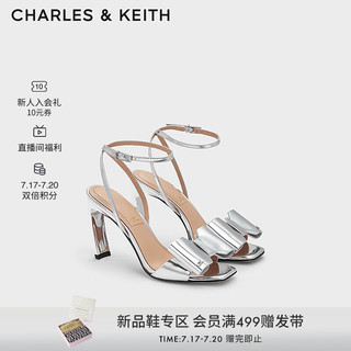 CHARLES&KEITH24秋季新品蝴蝶结饰方头露趾高级气质晚礼服高跟凉鞋SL1-61900046 Silver银色 35