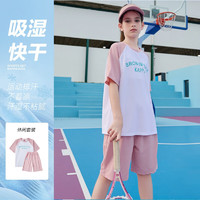 Kappa Kids卡帕女童运动套装2024夏款速干透气冰爽户外训练服儿童短袖短裤 薄款 白色 130