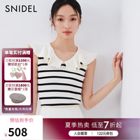 SNIDEL2024春夏甜美可爱大翻领无袖条纹修身针织衫SWNT242105 横条 F