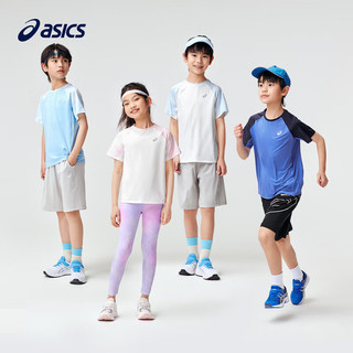 亚瑟士（asics）童装2024春夏季男女童吸湿速干柔软舒适插肩短袖T恤332241173083 139白蓝色 110