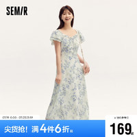 森马（Semir）连衣裙女木耳边方领小飞袖夏季2024小清新雪纺碎花裙109324114015 XXL