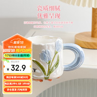 品喻(PINYU)杯子陶瓷马克杯咖啡杯高颜值立体纹创意水杯茶杯男女早餐杯蓝郁金 陶瓷马克杯【蓝郁金香】 400ml