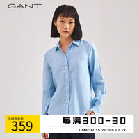 GANT甘特春夏女士时尚休闲翻领亚麻透气长袖衬衫|4322078 469湖蓝 34