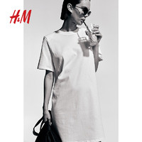 H&M2024夏季女士带垫肩T恤连衣裙1228855 白色 165/96