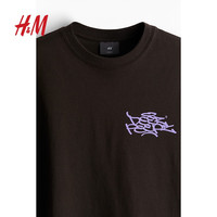 H&M男装女装T恤2024夏季时尚休闲休闲短袖上衣1034065 深棕色/Peer Peepz 180/124