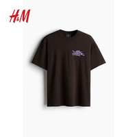 H&M男装女装T恤2024夏季时尚休闲休闲短袖上衣1034065 深棕色/Peer Peepz 180/116