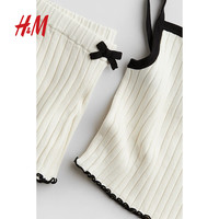 H&M童装2024夏季2件式罗纹针织套装1122926 浅米色 140/68