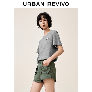 URBAN REVIVO 女士趣味时髦刺绣圆领棉质短袖T恤 UYY440012 花灰 S